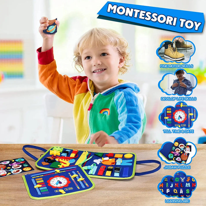 Montessori Toys Busy Board Sensory Activity Developing Board for Fine Motor Skills,Learning Board for Toddlers